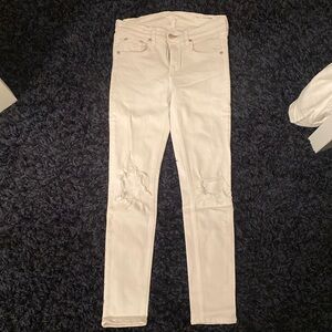 Rag & Bone White Skinny Jeans with Rips